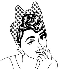 Image showing pop art cute retro woman in comics style in black and white