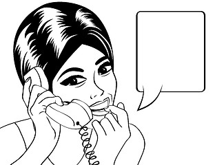 Image showing woman chatting on the phone, pop art illustration in black and w