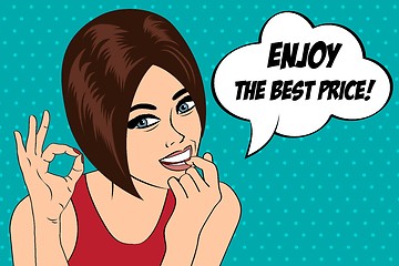 Image showing cute retro woman in comics style with message