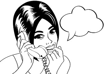 Image showing woman chatting on the phone, pop art illustration in black and w
