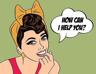 Image showing cute retro woman in comics style with message