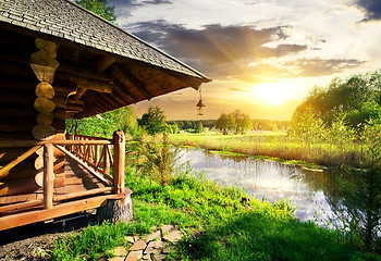 Image showing Bathhouse at sunset