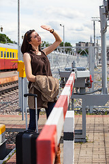 Image showing woman near barrier at the border