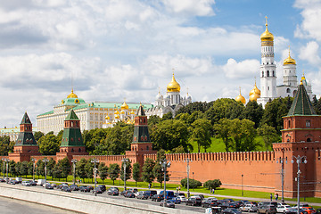 Image showing Moscow river, the ship and the Grand Kremlin Palace, Russia