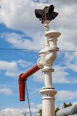 Image showing antique water column for fueling steam locomotives