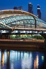 Image showing Moscow night cityscape wint part of covered bridge