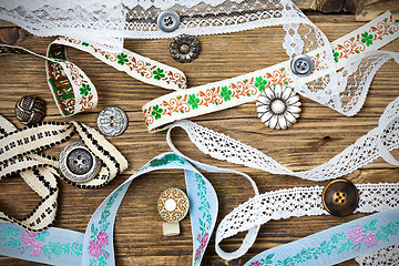 Image showing ribbons, lace, tape and buttons