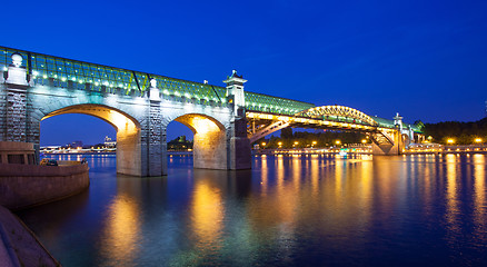 Image showing evening landscape with covered bridge Andreevsky, Moscow, Russia