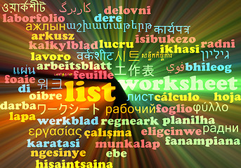 Image showing List multilanguage wordcloud background concept glowing