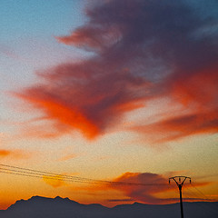 Image showing mountain in morocco africa   current cables     and red sunrise