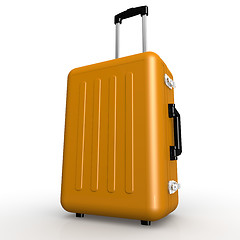 Image showing Orange luggage stands on the floor