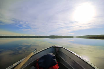 Image showing boat trip in the evening sun lake