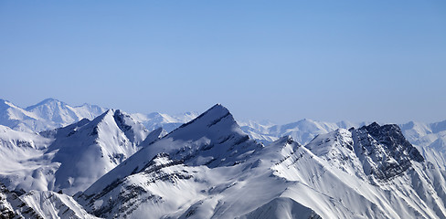 Image showing Panoramic view on winter mountains at morning