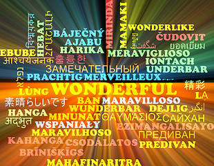 Image showing Wonderful multilanguage wordcloud background concept glowing