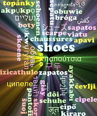 Image showing Shoes multilanguage wordcloud background concept glowing
