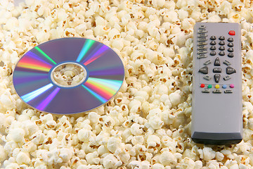 Image showing dvd remote and popcorn