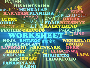 Image showing Worksheet multilanguage wordcloud background concept glowing