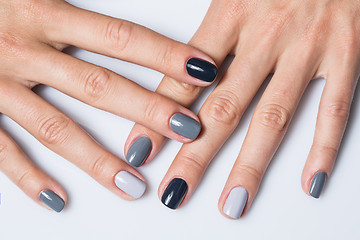 Image showing Hand with a stylish gray manicure isolated on white background