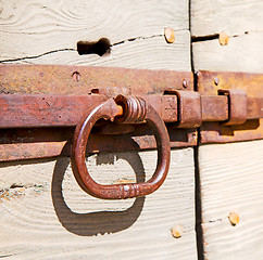 Image showing europe old in  italy  antique close brown door and rusty lock  c