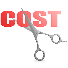 Image showing Cut red cost word with scissor