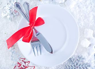 Image showing fork and knife on white plate