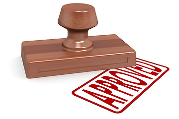 Image showing Wooden stamp approved with red text