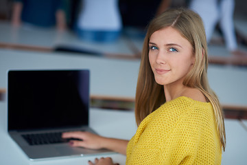 Image showing portrait of happy smilling student girl at tech classroom