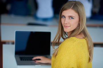 Image showing portrait of happy smilling student girl at tech classroom