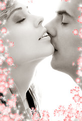 Image showing monochrome gentle kiss with flowers