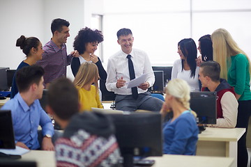 Image showing students with teacher  in computer lab classrom