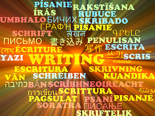 Image showing Writing multilanguage wordcloud background concept glowing