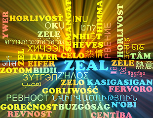 Image showing Zeal multilanguage wordcloud background concept glowing