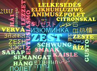 Image showing Zest multilanguage wordcloud background concept glowing