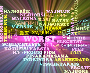 Image showing Worst multilanguage wordcloud background concept glowing
