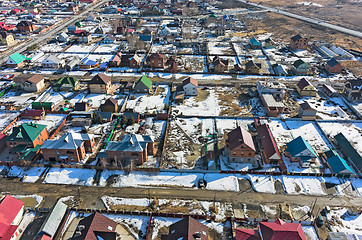 Image showing Aerial view on suburban street at spring