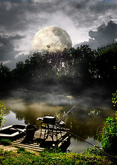 Image showing Full moon over river