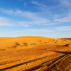 Image showing sunshine in the lake yellow  desert of morocco sand and     dune