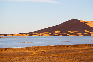 Image showing   in the lake yellow  desert  and     dune