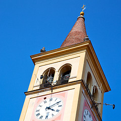 Image showing ancien clock tower in italy europe old  stone and bell