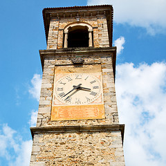 Image showing ancien clock tower in italy europe old  stone and bell