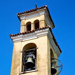 Image showing ancien clock tower in italy europe old  stone and bell