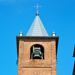 Image showing ancien clock tower in italy europe old  stone and bell