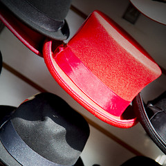 Image showing in london old red hat and black  the  fashion shop