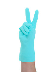 Image showing Hand in rubber gloves gesturing, close up