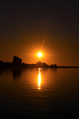 Image showing Coastal city on sunset