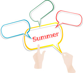 Image showing summer word on speech bubbles and people hand 