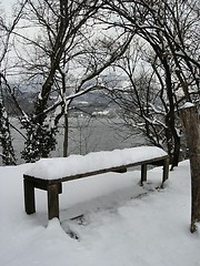 Image showing snowdrift on bench