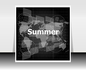 Image showing black and white abstract digital touch screen with summer word, abstract background