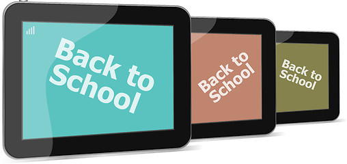 Image showing Tablet PC set with back to school word on it, isolated on white
