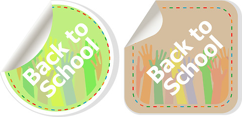 Image showing Back to school text on label tag stickers set isolated on white